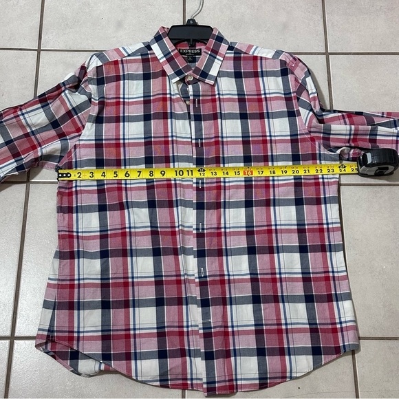 Express Men Red Plaid Button Down Long Sleeve Shirt Modern Fit size XL. - Picture 7 of 8
